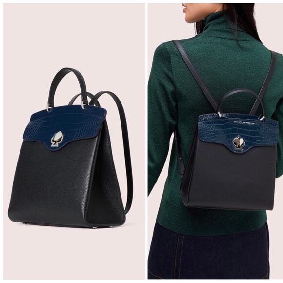 Kate Spade Romy Croc-Embossed Colorblock Backpack Blue Womens Travel - Picture 1 of 16